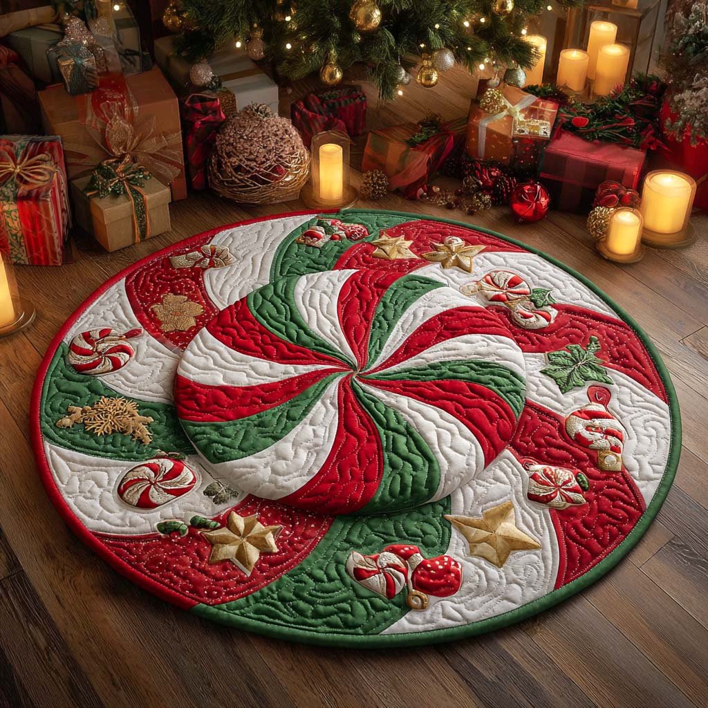 Santa Sweet Spin Christmas Round Mat Rug - washable non-slip printed rug