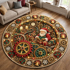Santa Toy Workshop Round Mat Rug - Seasonal Design | Festive Home Decor - washable non-slip printed rug