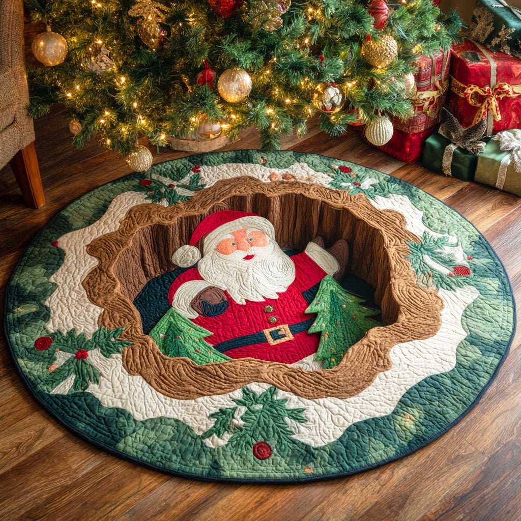 Santa Tree Root Christmas Round Mat Rug - washable non-slip printed rug