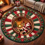 Santa Tunnel Round Mat Rug - Seasonal Design | Festive Home Decor - washable non-slip printed rug