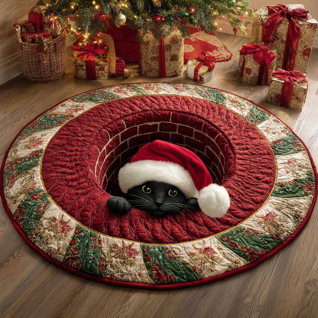 Santa Tunnel Christmas Round Mat Rug - washable non-slip printed rug