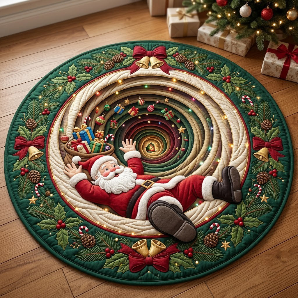 Santa Vortex Round Mat Rug - Seasonal Design | Festive Home Decor - washable non-slip printed rug