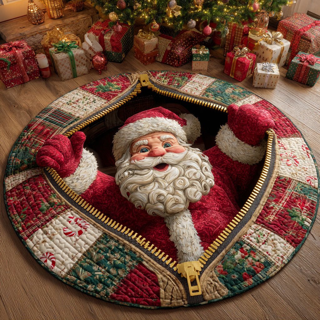 Santa Whisper Christmas Round Mat Rug - washable non-slip printed rug
