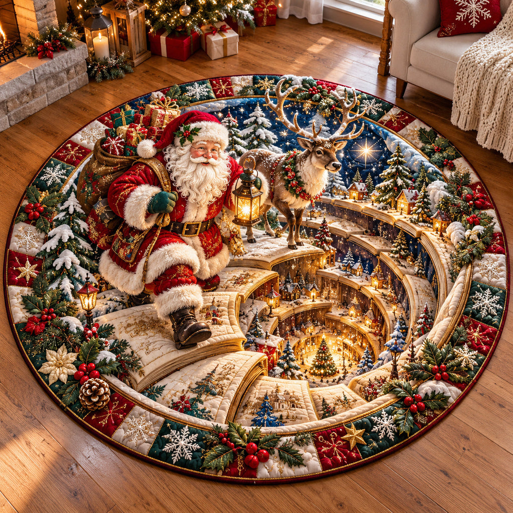Santa Winter Maze Round Mat Rug - Seasonal Design | Festive Home Decor - washable non-slip printed rug
