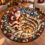 Santa Winter Maze Round Mat Rug - Seasonal Design | Festive Home Decor - washable non-slip printed rug