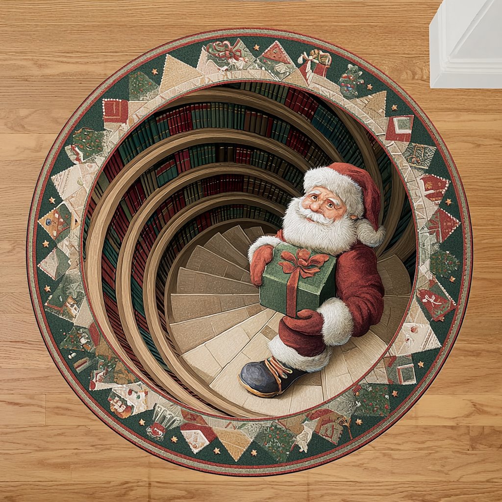 Santa Wonder Christmas Round Mat Rug - washable non-slip printed rug