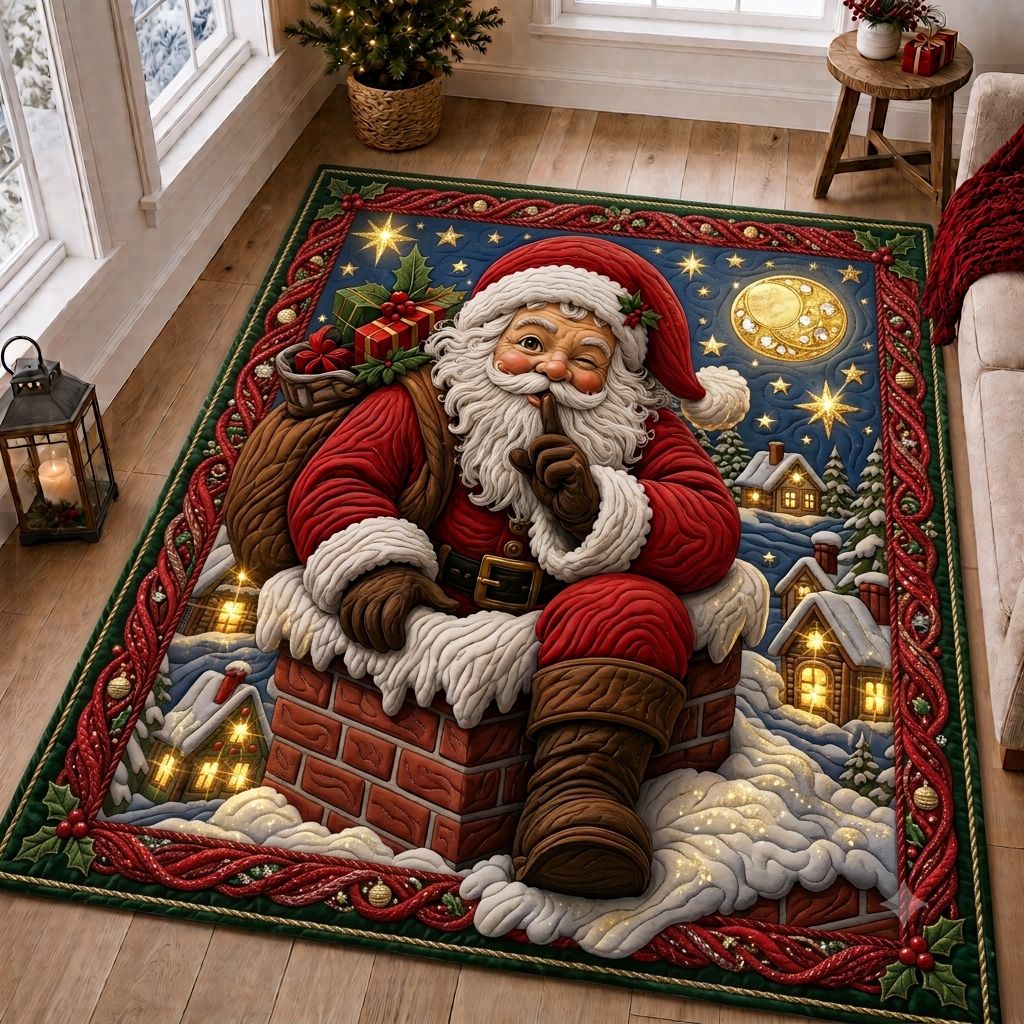 Santa Wonderland area rug in a living room