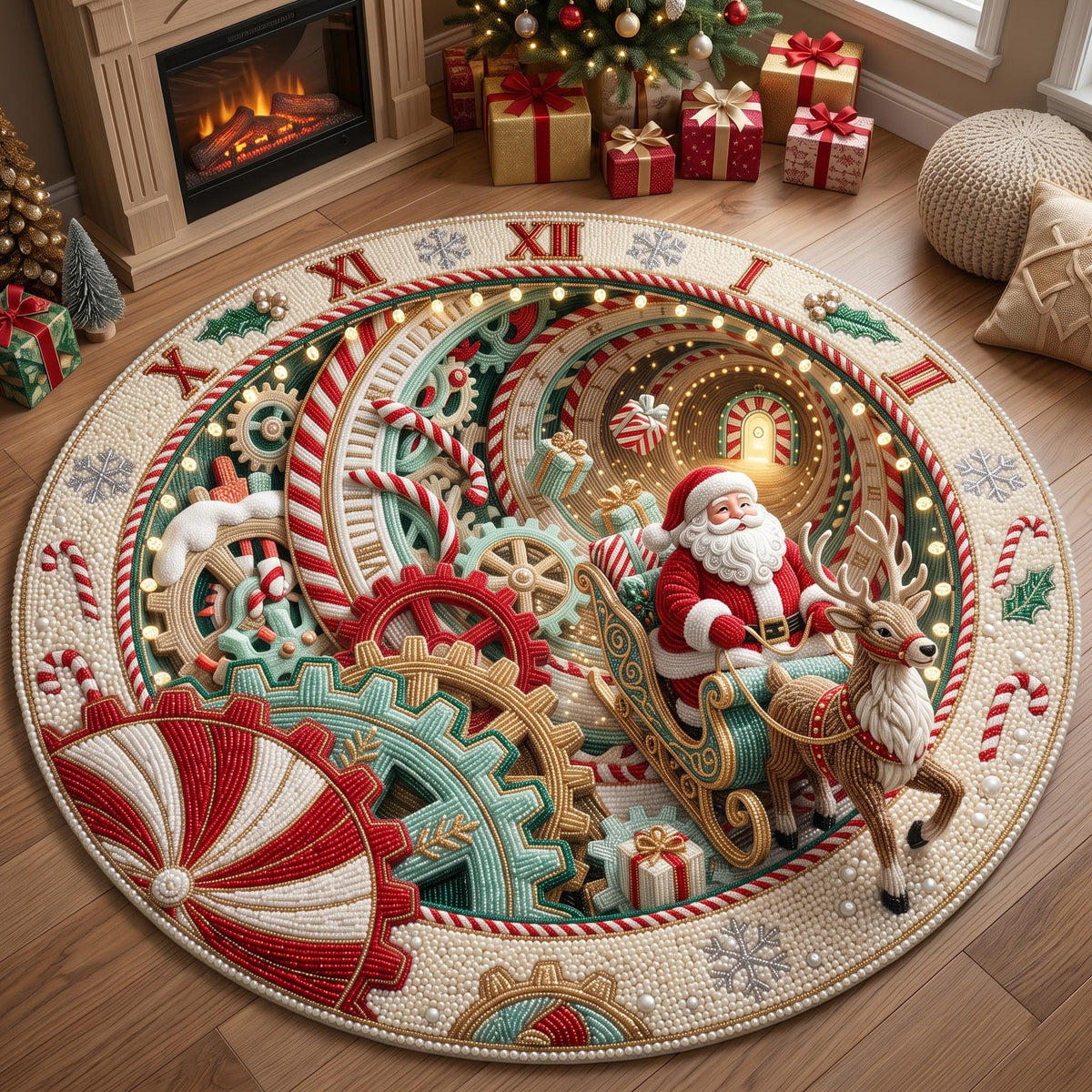 Santa Wonderland Round Mat Rug - Seasonal Design | Festive Home Decor - washable non-slip printed rug