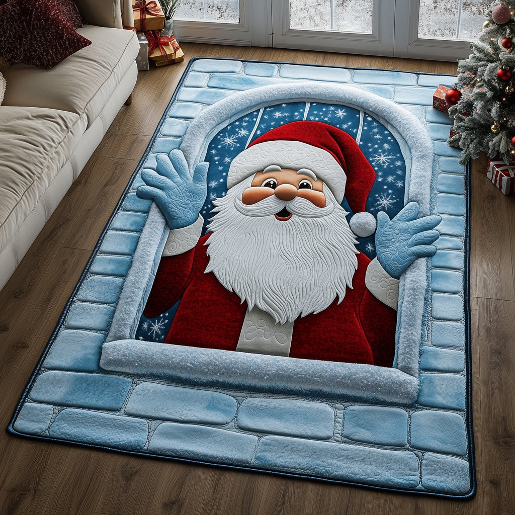 Santa Workshop area rug in a living room