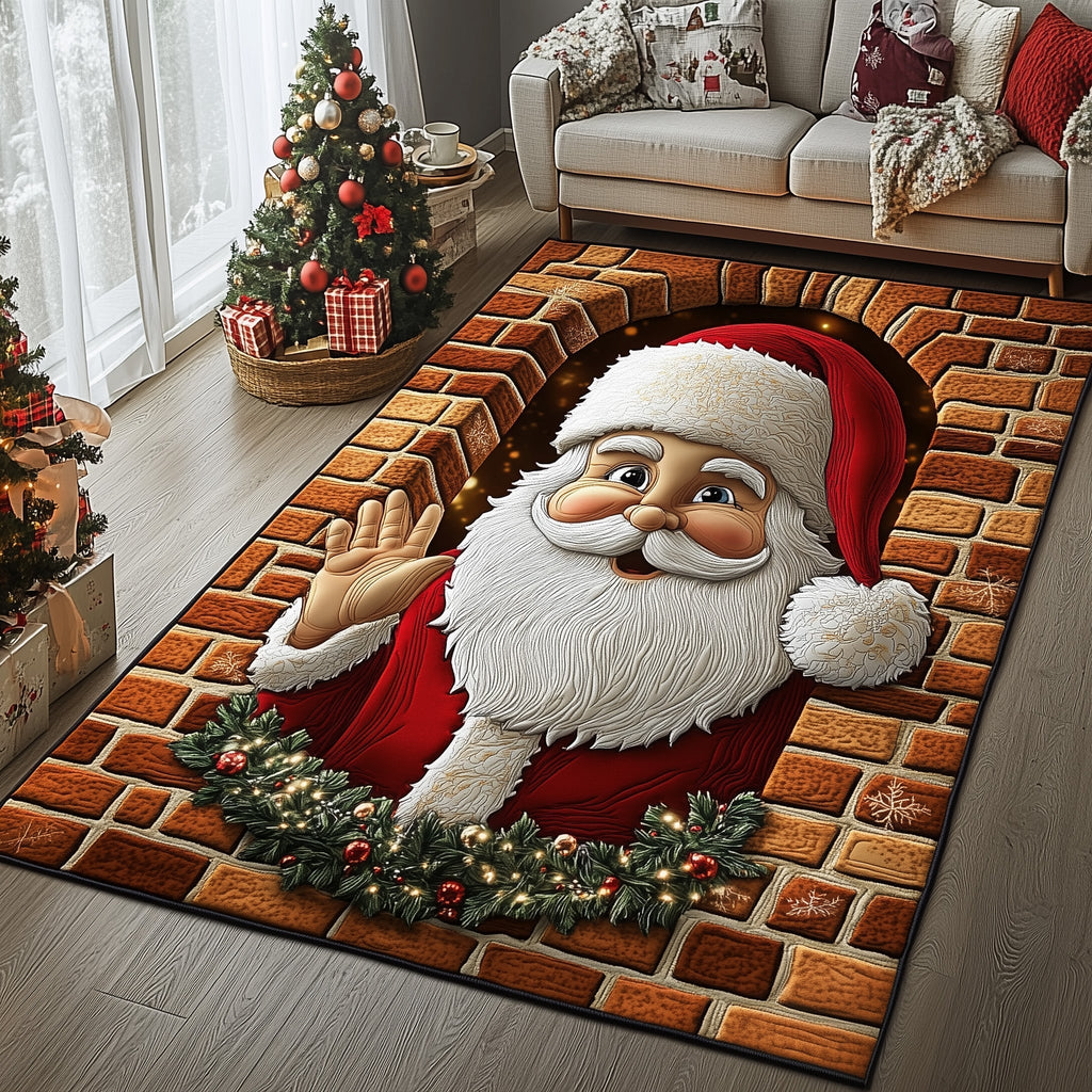 Santa Workshop area rug in a living room