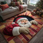 Santa Workshop area rug in a living room
