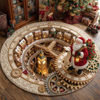 Santa Workshop Round Mat Rug - Seasonal Design | Festive Home Decor - washable non-slip printed rug