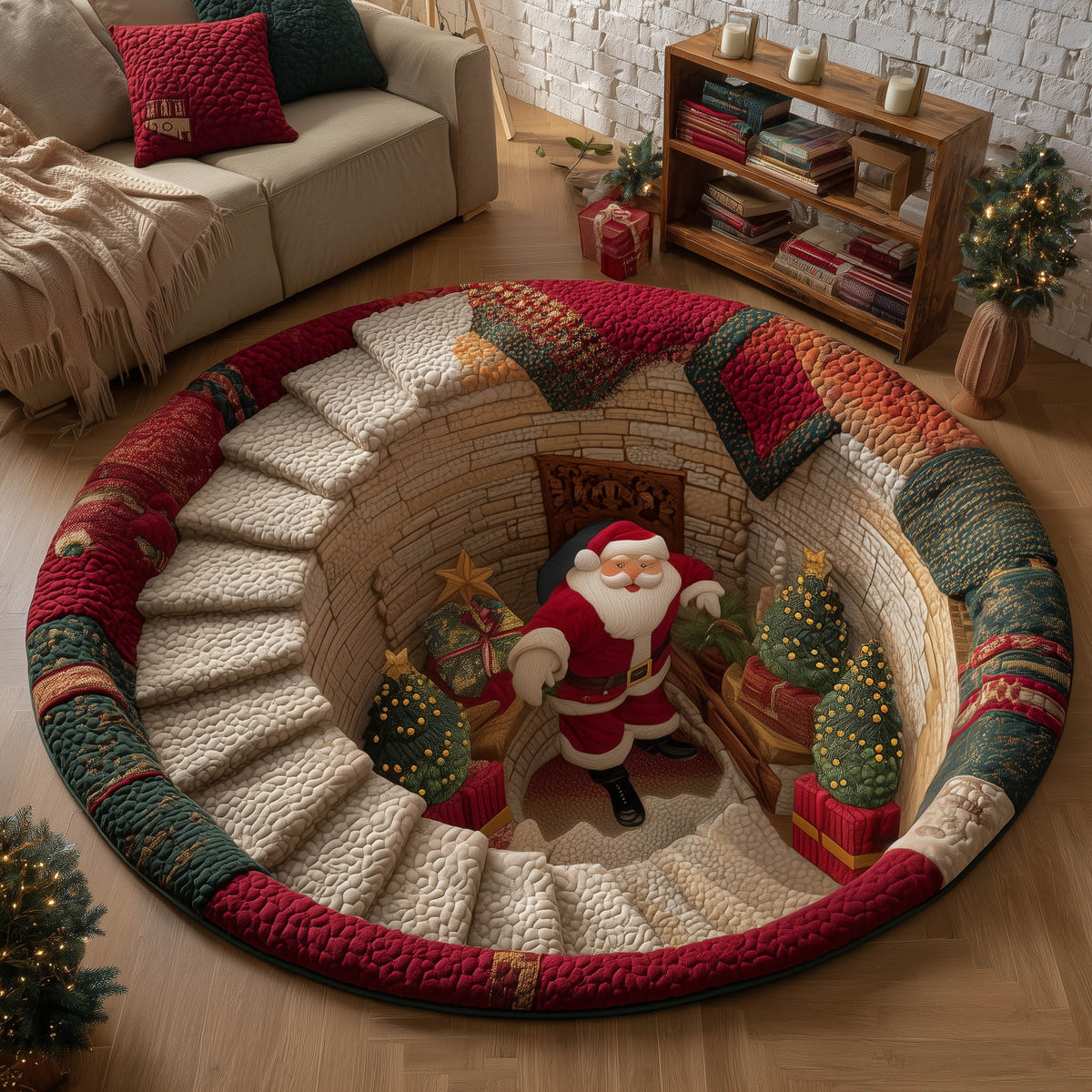 Santa Workshop Round Mat Rug