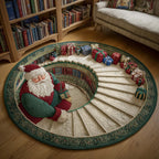 Santa Workshop Christmas Round Mat Rug - washable non-slip printed rug