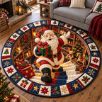 Santa Workshop Round Mat Rug - Seasonal Design | Seasonal Circle Rug - washable non-slip printed rug