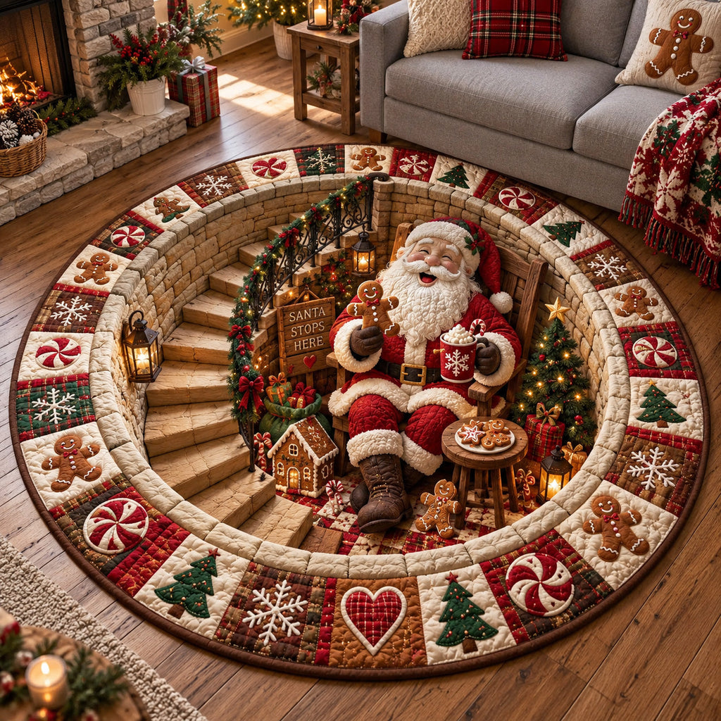 Santa Workshop Round Mat Rug - Seasonal Design | Seasonal Round Carpet - washable non-slip printed rug