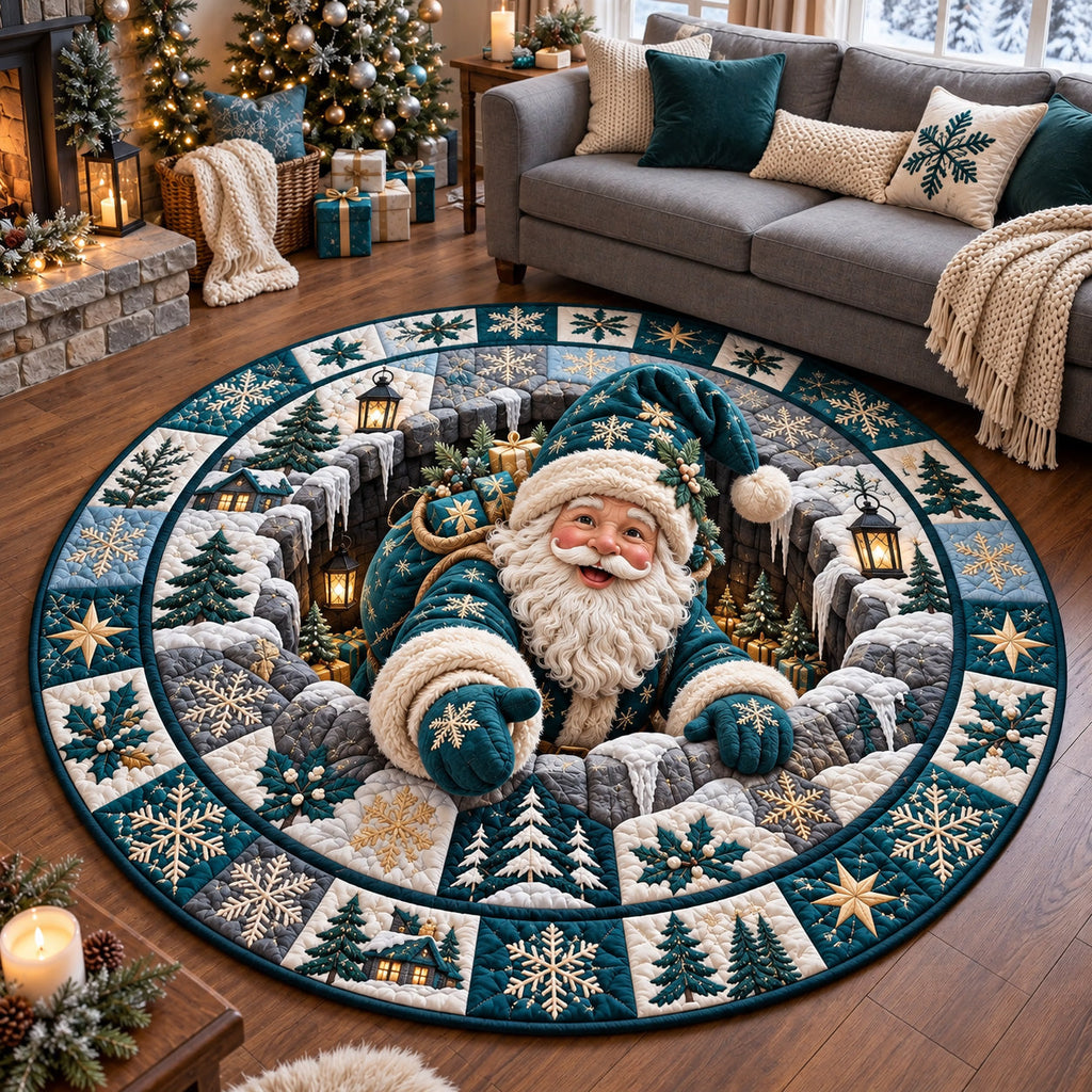 Santa Workshop Round Mat Rug - Seasonal Design | Seasonal Round Bedroom Rug - washable non-slip printed rug