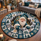 Santa Workshop Round Mat Rug - Seasonal Design | Seasonal Round Bedroom Rug - washable non-slip printed rug