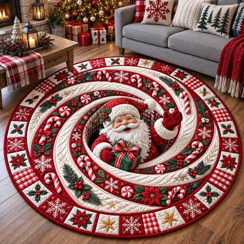 Santa Workshop Round Mat Rug - Seasonal Design | Seasonal Round Floor Mat - washable non-slip printed rug