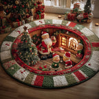 Santa Workshop Christmas Round Mat Rug - washable non-slip printed rug
