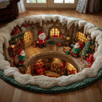 Santa Workshop Christmas Round Mat Rug - washable non-slip printed rug