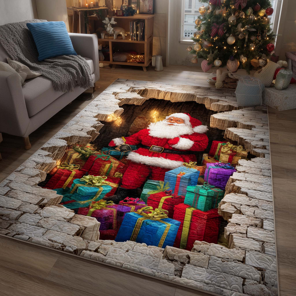Santa Workshop Wonder area rug in a living room