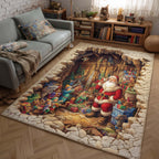 Santa Workshop Wonder area rug in a living room