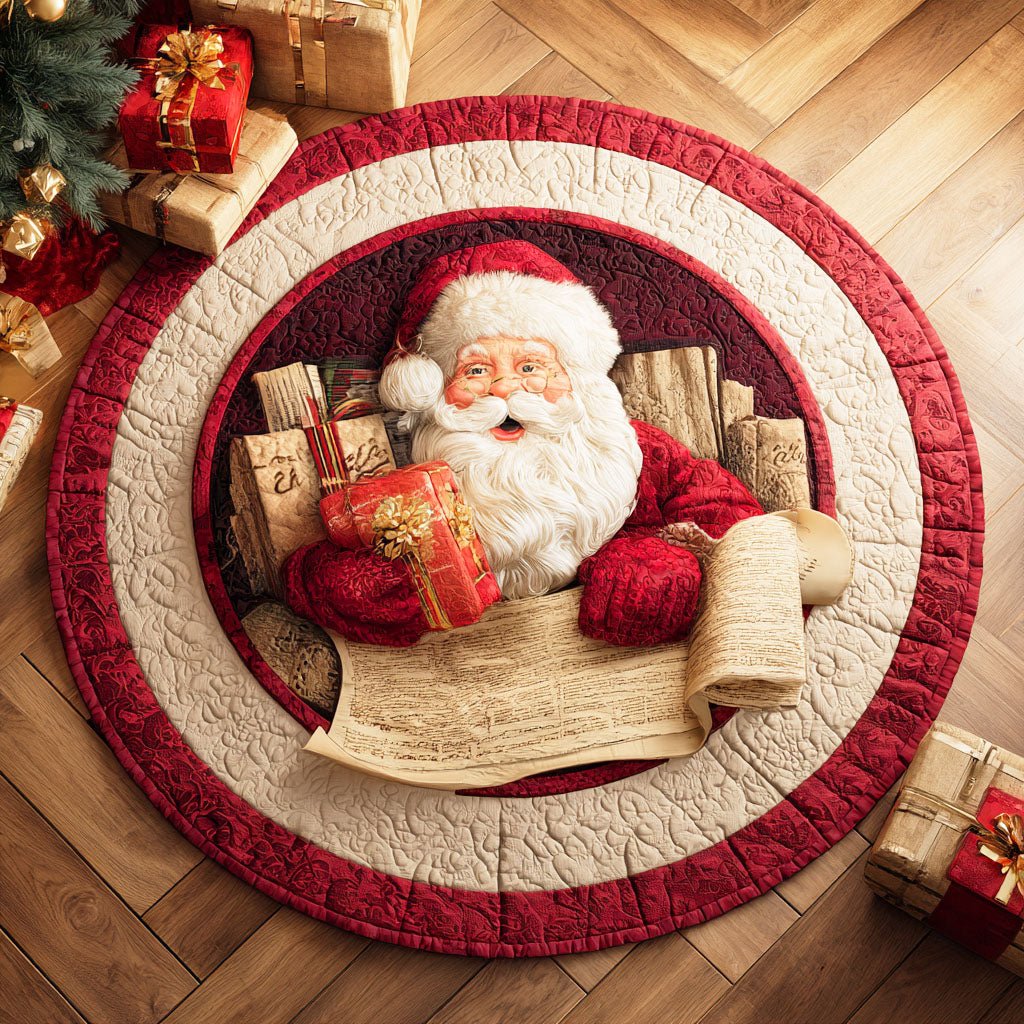 Santa Wrapped Gift Christmas Round Mat Rug - washable non-slip printed rug