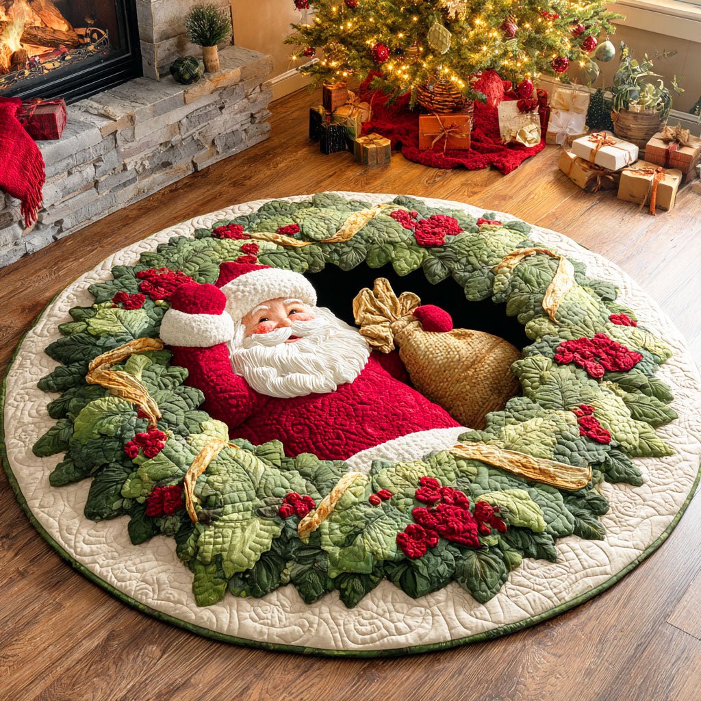 Santa Wreath Round Mat Rug - Nature Design | Serene Home Decor