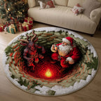 Santa and Krampus Christmas Round Mat Rug - washable non-slip printed rug