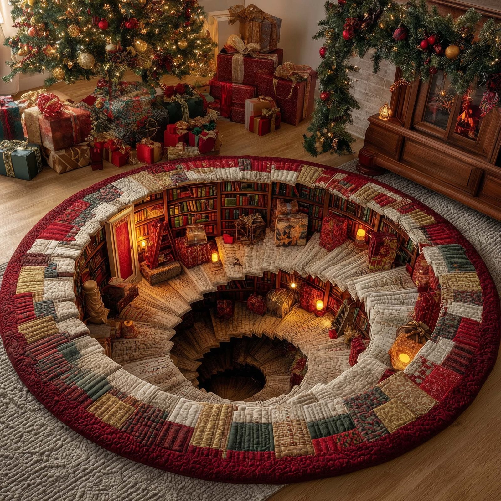 Santa's Gift Spiral Round Mat Rug - Nature Design | Serene Home Decor