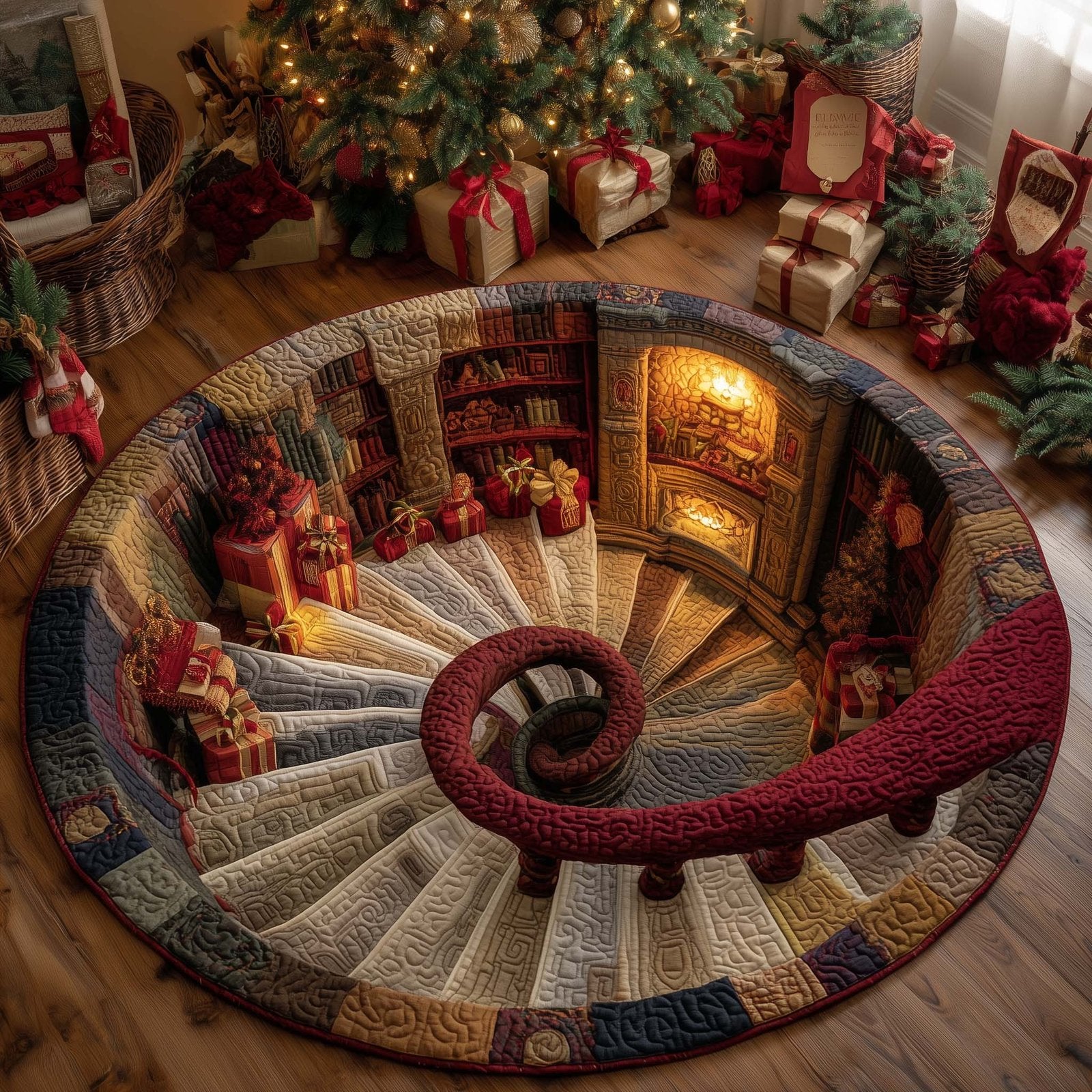 Santa's Gift Spiral Round Mat Rug - Nature Design | Serene Home Decor