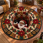 Santa's Wonderland Round Mat Rug - Seasonal Design | Festive Home Decor - washable non-slip printed rug