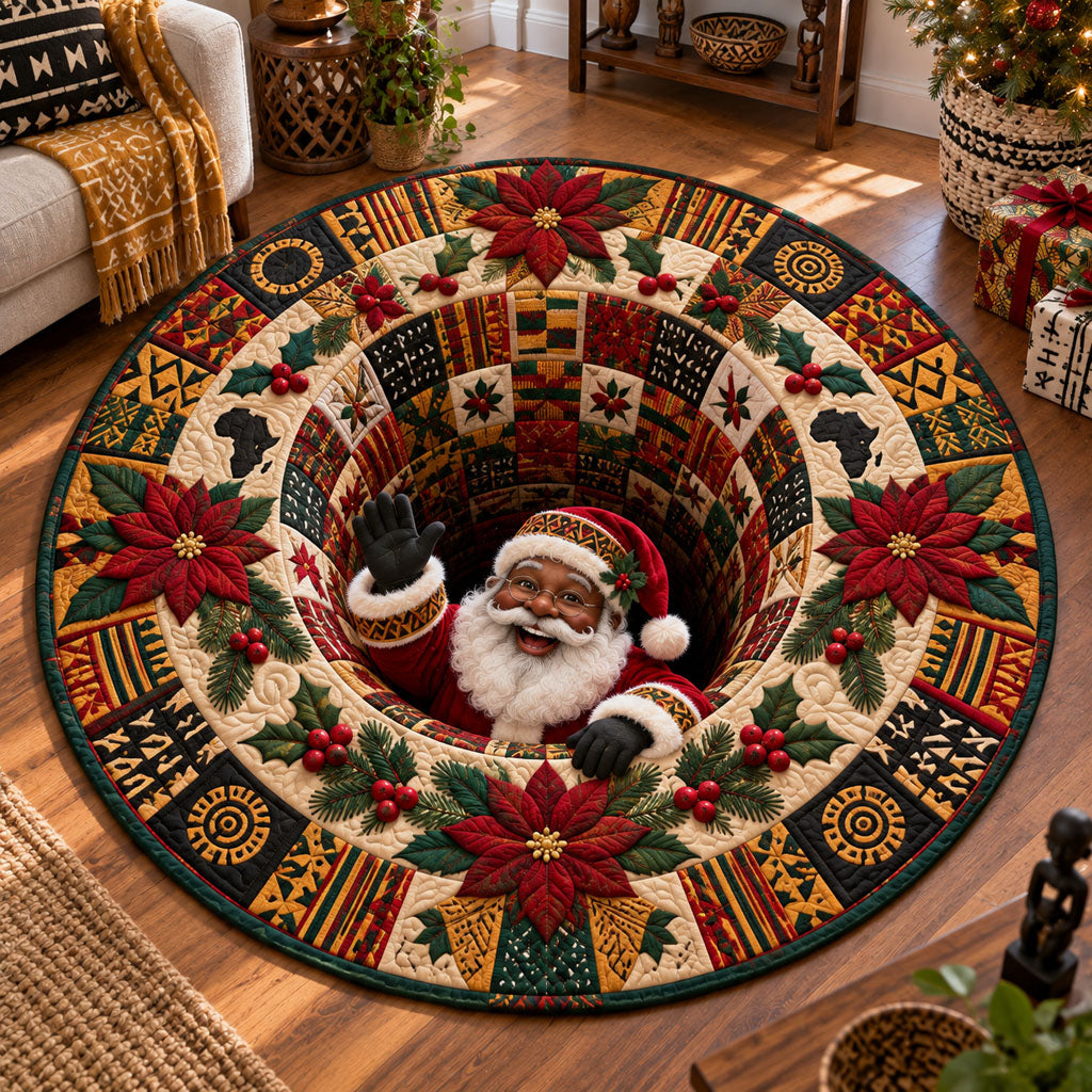 Santa's Wonderland Round Mat Rug - Seasonal Design | Festive Home Decor - washable non-slip printed rug