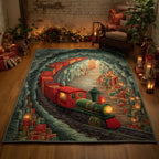 Santa's Workshop Train area rug in a living room