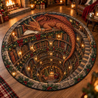Sapphire Dragon Reading Realm Round Mat Rug - Cute Animal Design | Charming Home Decor - washable non-slip printed rug