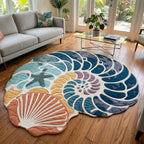 Sapphire Seashell Custom Shape Area Rug - Coastal Design | Die-Cut Non-Slip Rug - washable non-slip printed rug