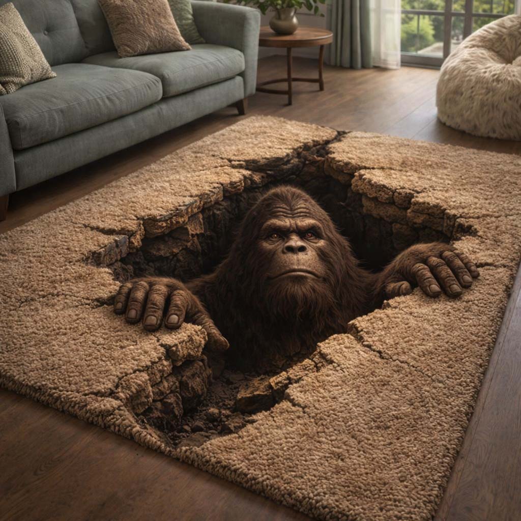 Sasquatch area rug in a living room