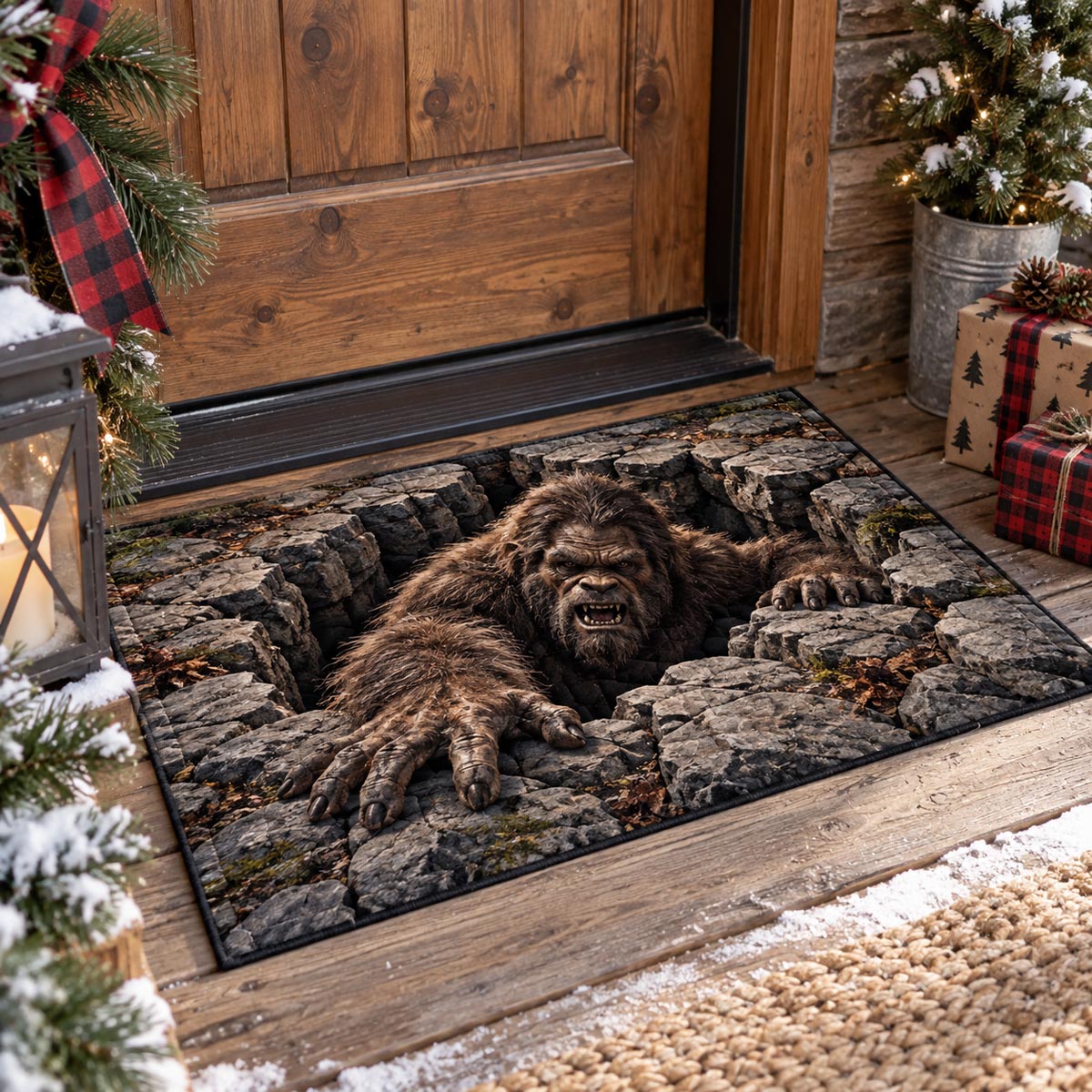 Sasquatch Floor Breakout Doormat - Nature Design | Printed Welcome Doormat - washable non-slip printed rug