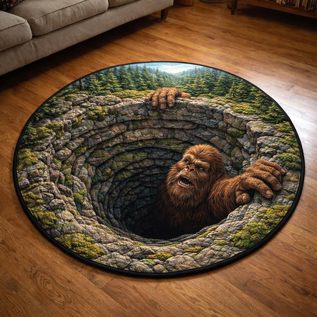 Sasquatch Trail (Design 6) Round Mat Rug - washable non-slip printed rug