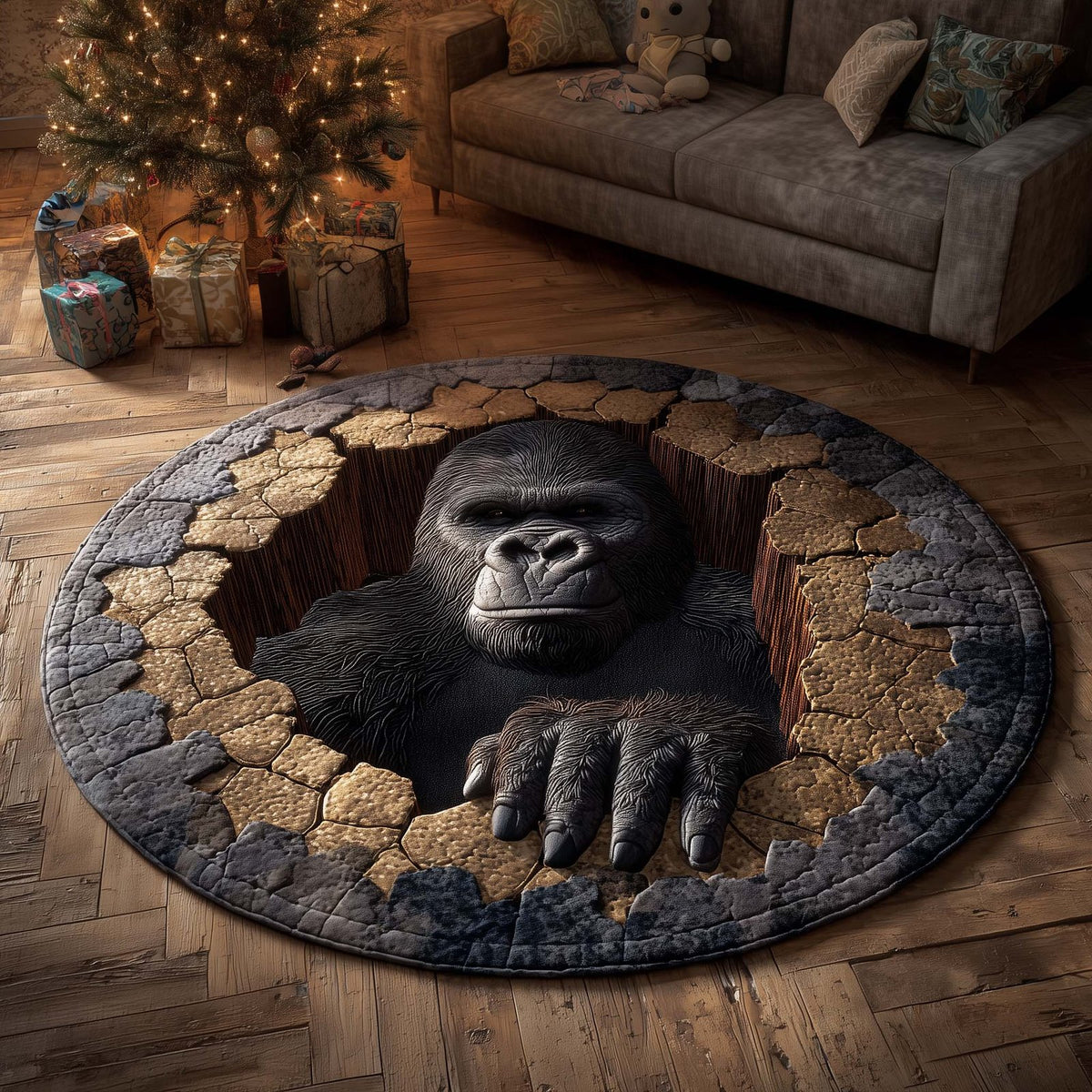 Sasquatch Trail Round Mat Rug - washable non-slip printed rug
