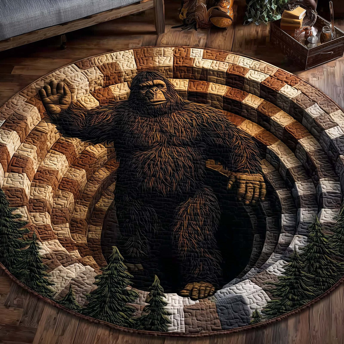 Sasquatch Trail (Design 4) Round Mat Rug - washable non-slip printed rug