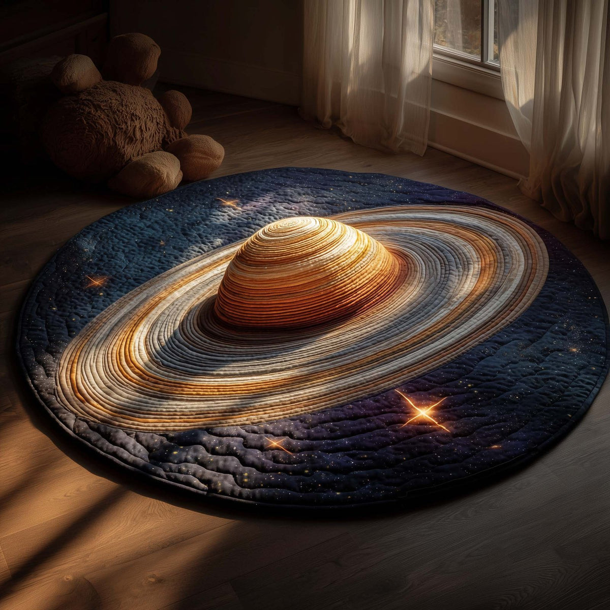 Saturn Dreamscape Round Mat Rug - washable non-slip printed rug