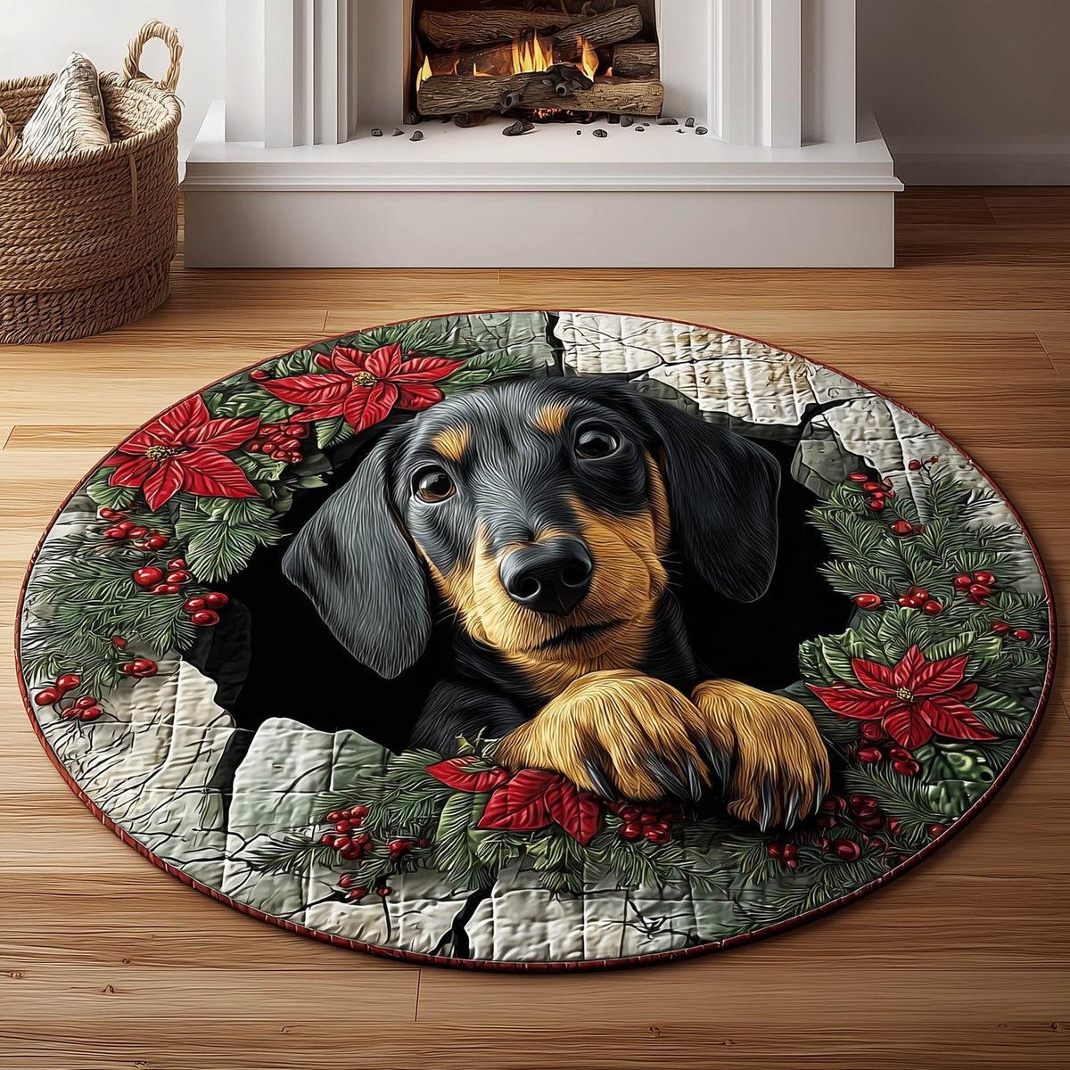 Sausage Puppy Round Mat Rug - washable non-slip printed rug