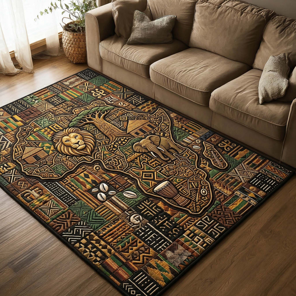 Savanna Heritage Map area rug in a living room