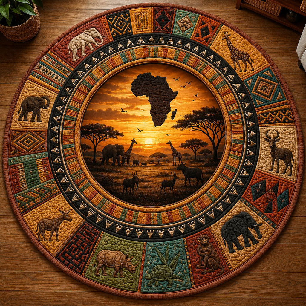 Savanna Kingdom Africa Map Round Mat Rug - Nature Design | Serene Home Decor