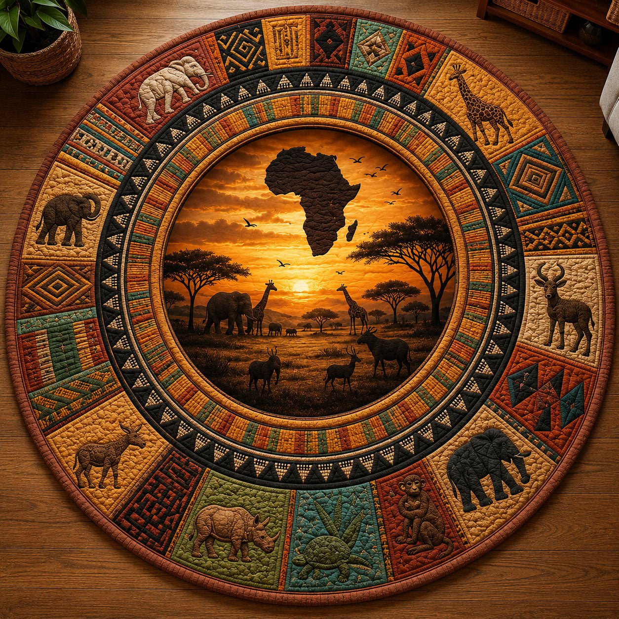 Savanna Kingdom Africa Map Round Mat Rug - Nature Design | Serene Home Decor