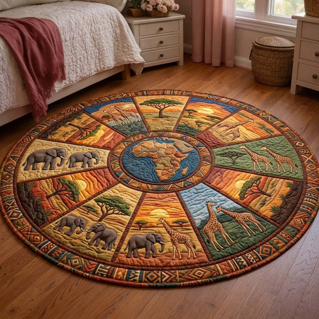 Savanna Ring Round Mat Rug - washable non-slip printed rug