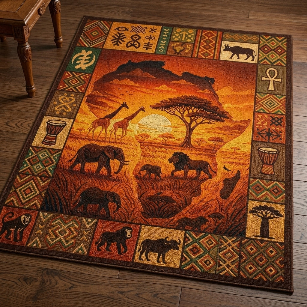 Savanna Sunset area rug in a living room