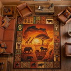 Savanna Sunset area rug in a living room